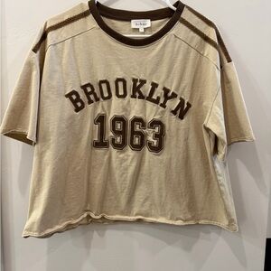 bohme Beige Cropped 'BROOKLYN 1963' Graphic Tee with Brown Trim